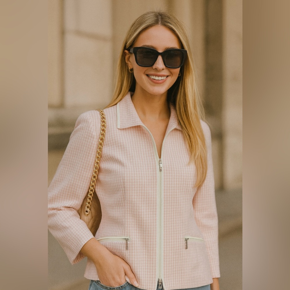 Tribella Women's Pink Gingham Blazer🌷🤍✨